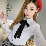 韩国学生长袖衬衫女学院风日系小清新文艺大码修身显瘦白衬衣短袖