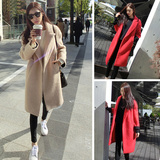 2015冬装新款韩版宽松显瘦廓形加厚羊毛呢外套中长款大衣女潮