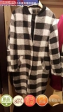 拉夏贝尔2015冬装专柜新款时尚修身羊毛呢大衣格子外套10008585