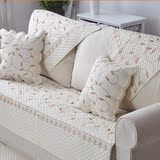 外贸出口欧式高当全棉布艺组合沙发垫绣花纯色防滑坐垫椅垫米白色