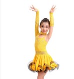 新款儿童拉丁舞裙演出服长袖蕾丝拉丁服儿童女童拉丁舞裙表演服装