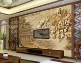 大型壁画3D立体木雕沙发电视背景墙画墙纸壁布客厅床头现代简约画