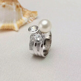 天然淡水珍珠戒指 韩版时尚豪华款戒指 S925纯银珍珠戒托 空托