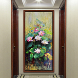 新中式现代简约装饰画水墨画荷花立体竖版玄关油画客厅办公室挂画
