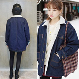 2015冬季女装宽松牛仔大衣韩国代购中长款加绒加厚保暖牛仔外套