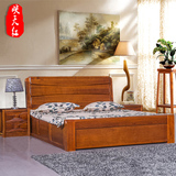 榆木全实木床现代简约双人1.5米1.8高箱床原木雕花拼接床卧室家具