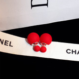 韩国时尚夸张双面大小珍珠耳钉磨砂球红色S925纯银针大牌耳环耳饰
