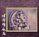 泰国佛教财神象神图案棉麻画 (A2)42*57走廊玄关现代装饰画带框