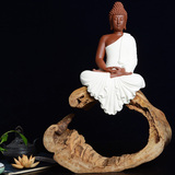 紫砂摆件泰国佛像印度释迦摩尼宗教佛像 家居风化木艺术摆件陶瓷