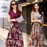 连衣裙夏季新款华哥弟情女装2016韩版修身中长款雪纺短袖欧根纱裙