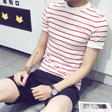 2016夏季新款男式短袖t恤条纹修身打底衫韩版时尚潮男装包邮