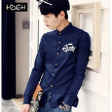 hdeh 2015春季新款韩版修身潮印花青年男装男士衬衣长袖衬衫 男