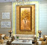 纯手绘客厅卧室玄关装饰画抽象挂画手绘立体金色油画发财树2016款