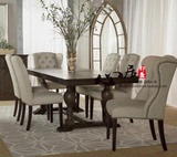 出口美式乡村餐桌欧式复古做旧长形实木餐桌橡木法式餐桌椅组合