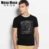 玛萨玛索流行短袖T恤男士时尚潮男黑色字母图案圆领男短T19820