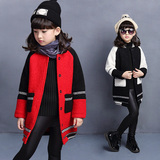 韩版童装冬装2015新款女童毛呢外套风衣儿童仿羊羔毛皮草呢子大衣