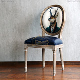 美式RH欧式田园法式乡村复古橡木布艺软包餐椅书桌椅动物印花椅子