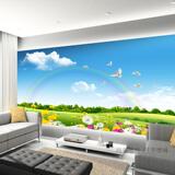 大型3D自然风景壁画壁纸客厅背景墙沙发卧室电视墙纸草地蓝天白云