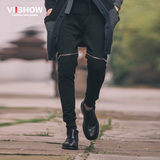 viishow2016秋装新款休闲长裤 欧美街头系带休闲裤 男卫裤修身潮