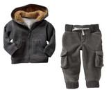 秋冬GAP 保暖双层 羊羔绒独特灰色外套+裤子 套装 男孩宝宝儿童装