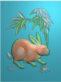 精雕图兔子 竹叶竹子玉雕浮雕图 挂件灰度图