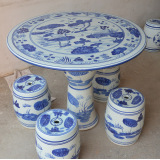 包邮景德镇陶瓷桌子凳子手绘青花瓷桌面年年有余庭院室外放置