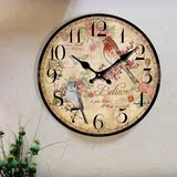 怀旧欧式挂钟客厅钟创意艺术壁挂钟田园钟表静音复古装饰小鸟时钟