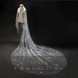 新款韩式蕾丝珍珠花朵大拖尾头纱超长新娘结婚婚纱头纱3米5米定制