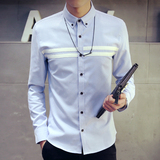 2016男式长袖衬衫男式纯色休闲男装个性潮韩版修身上衣亚麻春装男
