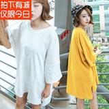 夏季女装韩国代购超大码蝙蝠衫中长款不规则前短后长七分袖t恤女