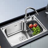 卡贝水槽单槽304不锈钢加厚厨房洗菜盆全铜龙头水池套餐沥水厨盆