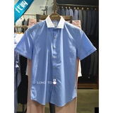 韩国代购ZIOZIA  15夏款 蓝色条纹小点点图案时尚修身短袖衬衫