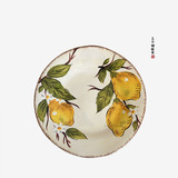 柠檬餐具陶瓷手绘植物外贸创意复古个性特色圆形大盘子凉皮菜盘