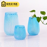创意简约欧式彩色透明蓝色玻璃花瓶客厅摆件装饰 水培富贵竹花器