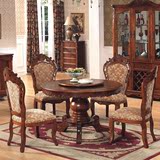欧式实木圆餐桌餐椅套装组合6人家用雕花美式带转盘圆餐桌饭桌