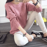 冬季韩版学院风休闲针织衫女套头宽松中长款学生长袖单件纯色毛衣