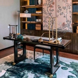 新中式书桌复古电脑桌椅组合家具实木水曲柳办公桌书房写字台禅意