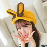 兔耳朵毛线棒球帽子韩国冬季新款女可爱韩版潮保暖手工针织帽嘻哈