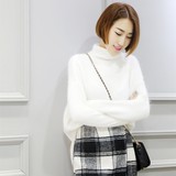 2016韩版新款宽松半高领套头毛衣女加厚 韩国打底外套兔毛针织衫