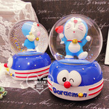 创意哆啦A梦发条式水晶球八音盒蓝胖子旋转雪花球音乐盒生日礼物
