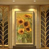 大芬纯手绘向日葵花卉油画欧式中式客厅玄关别墅楼梯过道装饰挂画
