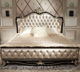 欧式雕花双人床新古典银箔奢华成人床1.8米真皮婚床银箔时尚大床