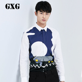 GXG男士衬衫长袖秋季韩版白底衬衣男装时尚修身纯棉衬衫53203401