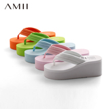 Amii[极简主义]休闲松糕坡跟人字拖女夏防滑厚底凉拖鞋夹脚沙滩鞋