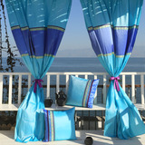 小清新 地中海风情 卧室客厅飘窗落地窗蓝色定做布艺窗帘