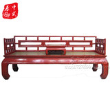 老榆木罗汉床木实木沙发贵妃榻中式明清古典家具红色做旧炕桌弥勒