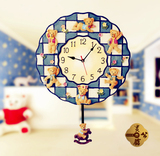 创意时尚欧式复古树脂挂钟可爱卡通田园小熊静音钟表现代客厅壁钟