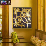紫之兰 纯手绘金箔油画 东南亚泰式风格玄关壁炉挂画 客厅装饰画
