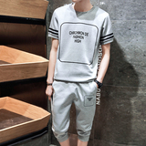 短袖t恤男士运动套装夏季男装印花韩版纯色青少年潮流上衣服学生