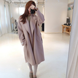 时尚宽松韩版呢子大衣女2016春装新款蝙蝠袖休闲大码长款毛呢外套